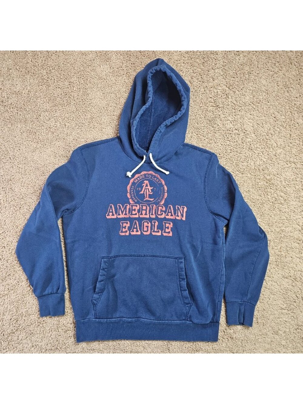 American Eagle Sweatshirt Mens M Blue Pullover Hoodie Logo Athletic Fit Casual